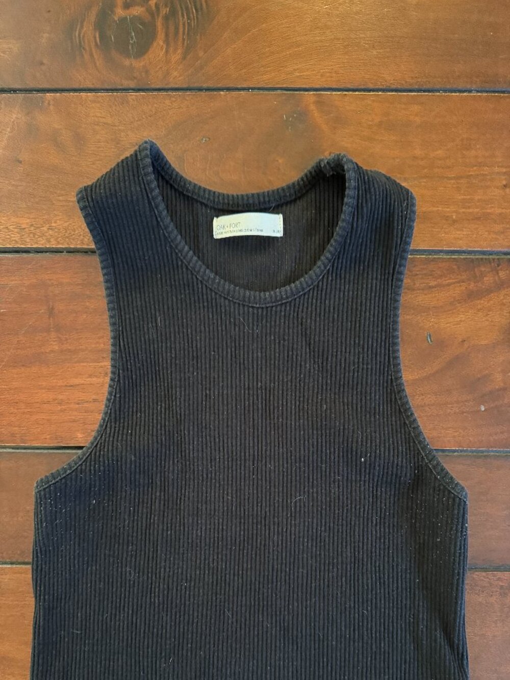 Oak + Fort Black Ribbed Cropped Tank Top XL